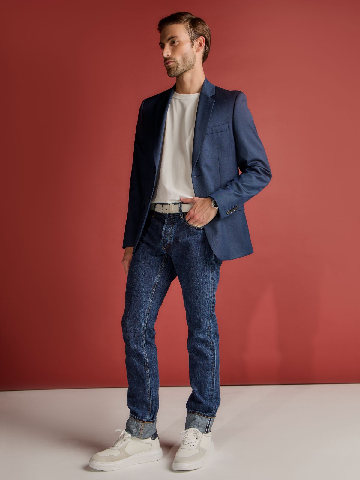 Jeans Slim Fit Denim Selvedge Washed Amarillo