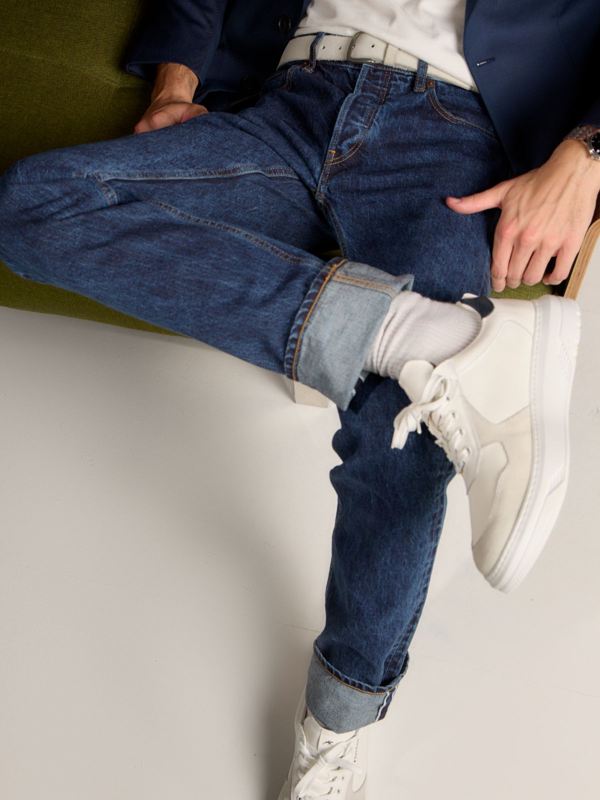 Jeans Slim Fit Denim Selvedge Washed Blanco