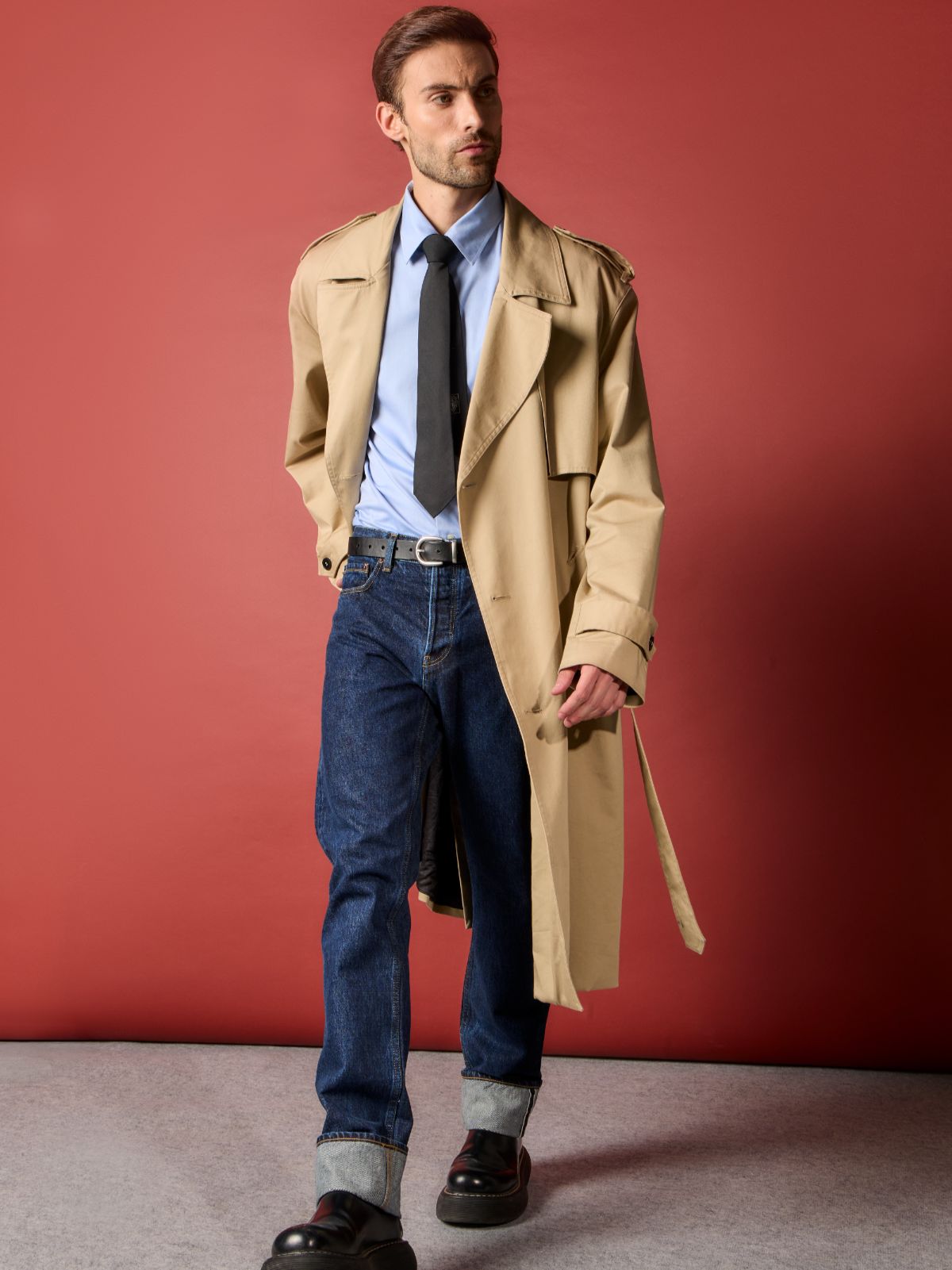 Jeans Regular Fit Denim Selvedge Washed Rojo