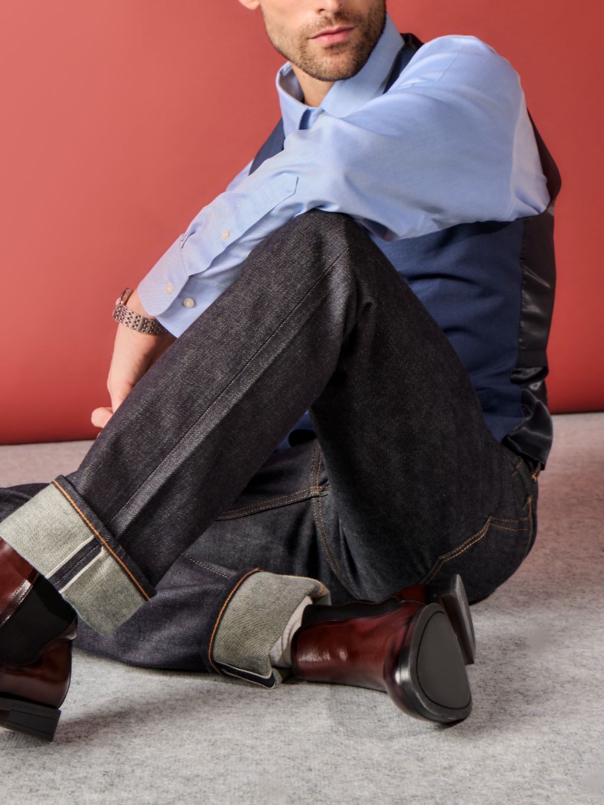 Jeans Regular Fit Denim Selvedge Raw Rojo