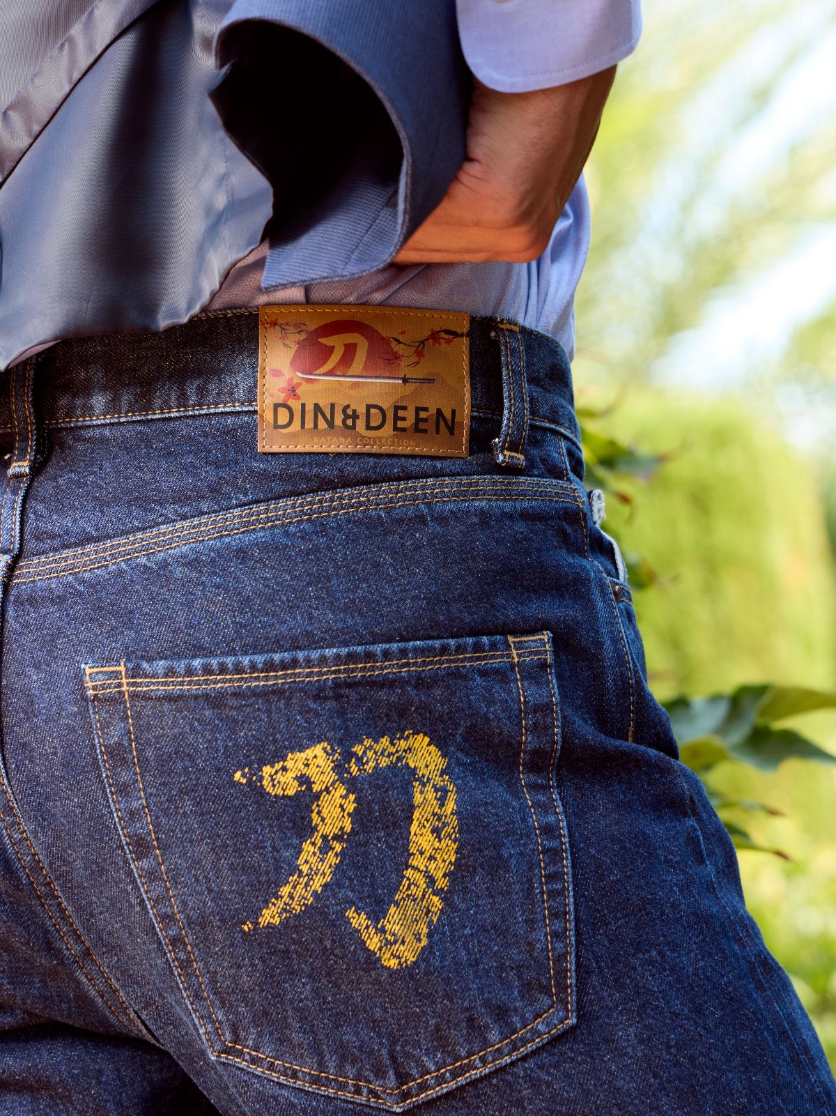 Jeans Regular Fit Denim Selvedge Washed Amarillo
